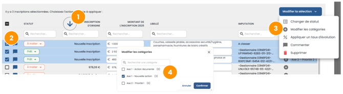 Actions Groupées - catégories